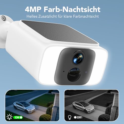 GNCC 2K Überwachungskamera Aussen Akku Solar, 2,4/5GHz WLAN Kamera Outdoor Überwachung Aussen mit Kabellose Installationsfreie Solarpanel, Farbnachtsicht, Zwei-Wege-Audio