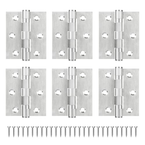 MOZCORN 6Pcs Stainless Steel Door Hinges 3 Inch, Heavy Duty Ball Bearing Hinges for Interior Exterior Doors, Square Corner, Max Loading 100LB, Smooth and Quiet, Silver