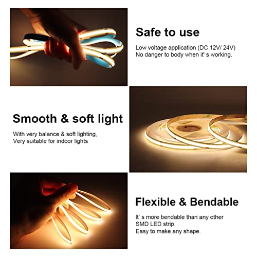 Tira de luz LED COB 12 V de 360 LEDs para decoración cálida 5