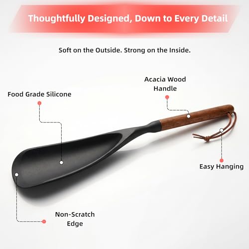 Silicone Cooking Spoon Spatula for Nonstick Cookware,Heat Resistant,12.8" | 2-Pack,Multifunctional Spoonula for Serving, Mixing, Stirring, Scooping,with Wooden Handle,Sturdy,BPA-Free(Black) - image 6
