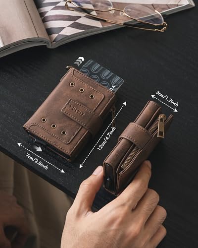VULKIT Mens Wallet RFID Protected with POP UP Credit Card Ejector Case, ID Window, Zipper Pocket for Coins and Compartment for Bills/Banknotes, Coffee Brown2