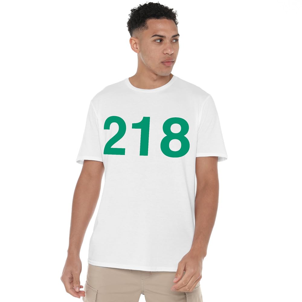 Squid Game Men's White Player 218 T-Shirt in Size L, Sports Direct