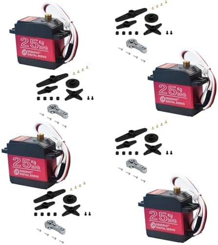 HOOYIJ 4 Pack 25KG Digital RC Servo Waterproof DS3225 Full Metal Gear RC Steering Servos Motor with 25T Servo Horn for 1:8 1:10 Scale Baja Crawler RC Car Buggy Truck Boat Plane Robotic Arm 270 Degree