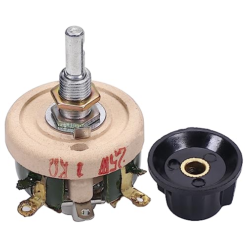 25W 1K Ohm Ceramic Wire Wound Potentiometer Linear Rotary Resistor Rheostat with Knob for Industiral Machinery RPM Adjustment,Aicosineg