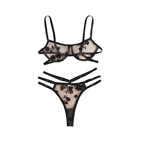 
                            SheIn Women's Floral Lace Solid Cut Out Two Piece Underwire Lingerie Set
                        