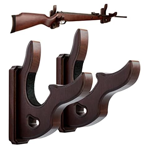 Teslyar Gun Rack Wall Mount Hold Up Displays Horizontal Gun Rack and Shotgun Hooks Store Rifle Shotgun Bow Real Hardwood Hanger Branch design (Wenge) Cover