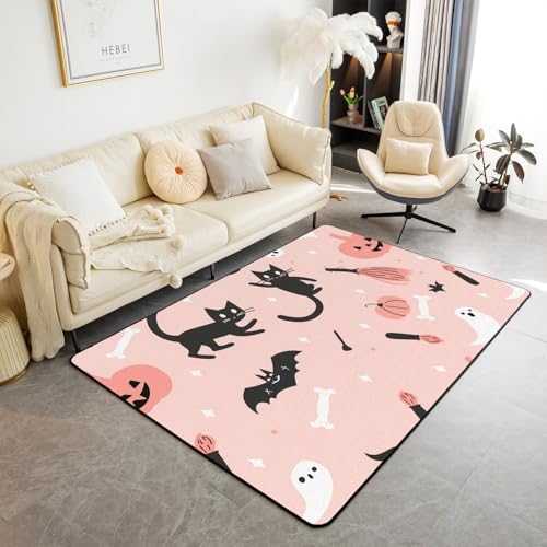 Erosebridal 3x5 Halloween Area Rug for Bedside,Cartoon Black Cat Bat