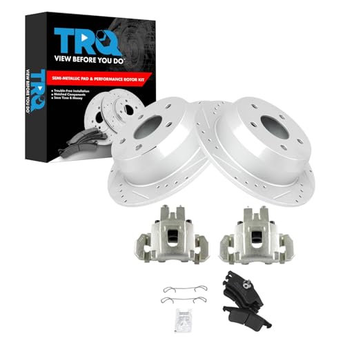 Image of TRQ Performance Rear Brake Pad and Rotor Set Semi Metallic Solid Rotors