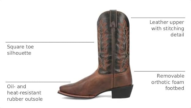 Laredo Mens Kent Embroidered Square Toe Pull On Casual Boots Mid Calf - Brown