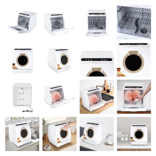 Countertop Dishwasher, Portable Dishwasher w/7L/6.35qt Built-in Water Tank No Hookup Needed, 5 Programs 360° Dual Spray Air-Dry Function, Mini Dishwasher for Apartment RV Dormitory, 900W White