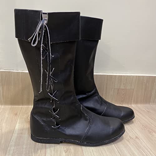 Image of AnNafi Medieval Leather Boots | Men's Renaissance Viking Pirate Boots | Black / Brown, Size 8-12, Lace-Up, Formal, Casual, Cosplay, SCA LARP Riding Costume