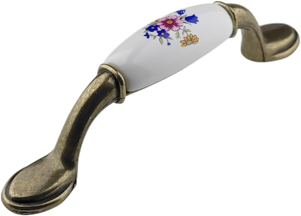 3'' 3.8'' Hole Center Vintage Country Antique Ceramic Cabinet Pulls European Style Handles with Qing Gu Bronze Finish Knob- Available in 76mm and 96mm Sizes (10,Hole Center: 3.8'' 96mm)