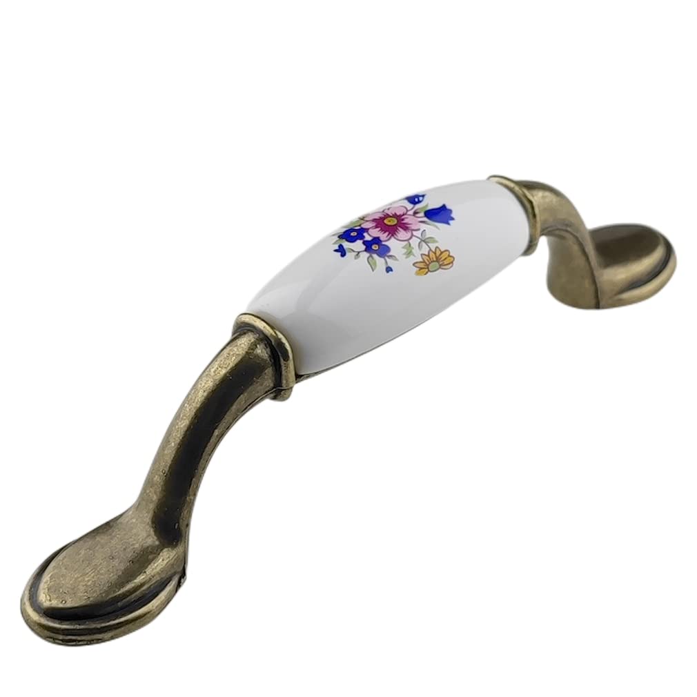WenRan 3'' 3.8'' Hole Center Vintage Country Antique Ceramic Cabinet Pulls European Style Handles with Qing Gu Bronze Finish Knob- Available in 76mm