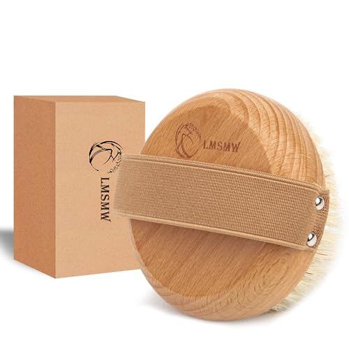 Dry Brushing Körperbürste für Lymphdrainage - Natürliche Wildschweinborsten Peeling Trockene Haut Bürste mit Gummiband - Verbessert die Durchblutung reduziert Cellulite Weiches festes Peeling für