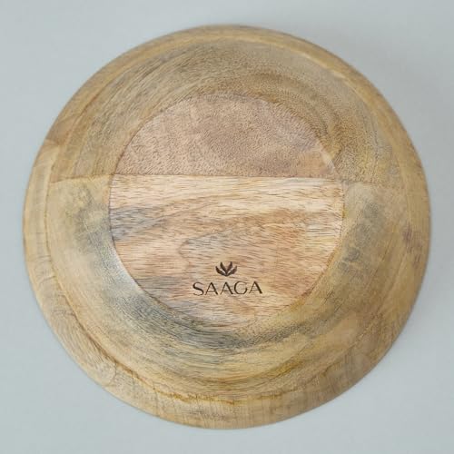 Image of SAAGA Printed Mango Wood Mixing Bowl - 8 x 2.5 Inch Large Wooden Serving Bowl | Stylish Salad, Fruit & Snack Bowl - Ember Printed Bowl