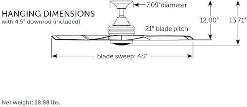 Miniatura 3 de Fanimation Spitfire - Ventilador de techo de 3 aspas, 12 pulgadas de alto y 48 pulgadas de ancho, acabado negro, color hoja de madera de whisky