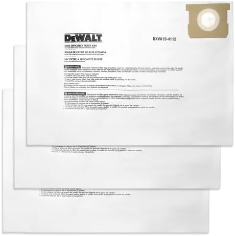 DEWALT DXVA19-4112 Fine Dust Bag Fits for 12-16 Gallon Wet/Dry Vacuum Compatible with DXV12P DXV14P DXV16P DXV16PA DXV16S