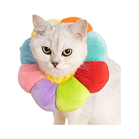 Adjustable Cat Collar Recovery Collar Soft Cat Cone Collar Anti-Lick Collar Pet Grooming Suitable for Rehabilitation, Grooming, Wound Healing After Cat and Dog Surgery (Cute Rainbow Flower S) Cover