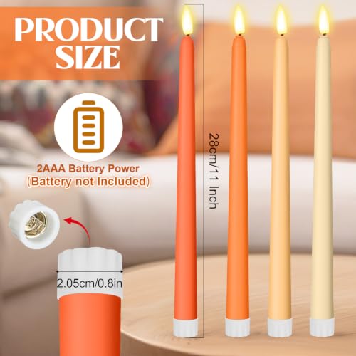 Image of Handepo 48 Pack Flameless Taper Candles Realistic with Flickering Candlelights Plastic 11 Inch Last Long Battery Operated Window Candlestick for Halloween Christmas(Orange)