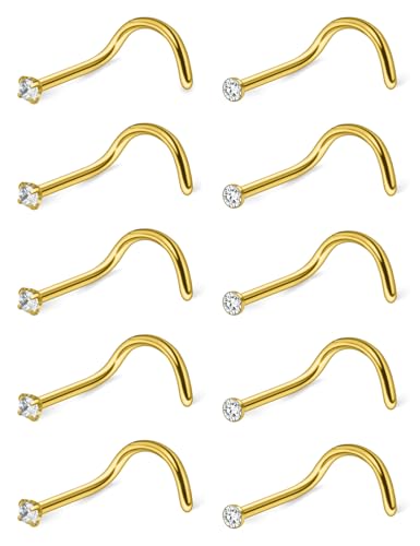 Hoeudjo Nose Studs Surgical Steel Cubic Zirconia Nose Rings Kit