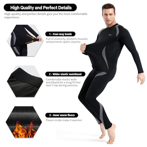 BENNALD Ropa Interior Térmica Hombre para Hombre, Ropa Interior Térmica de Invierno Ropa Interior Funcional Camiseta Térmica Hombre Deportes Gris M - imagen 4