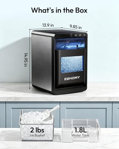 EUHOMY Nugget Ice Maker Countertop, 44Lbs/24H Sonic Ice Maker Machine, Self-Cleaning Pellet Ice Makers with Ice Scoop&Basket, Countertop Pebble Ice Maker for Home/Kitchen/Office