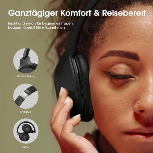 DOQAUS Bluetooth Kopfhörer Over Ear, 70 Stunden Spielzeit,Kopfhörer Kabellos Bluetooth mit 3 EQ-Modi,HiFi-Stereo Faltbares Bluetooth 5.3 Wireless Headphones für Reisen/Büro/Handy/PC-Schwarz – Bild 6