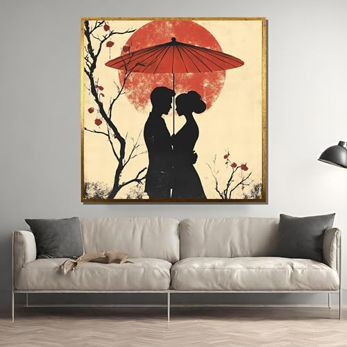 Tableau silhouette de couple romantique 80x80 cm | Toile minimaliste moderne