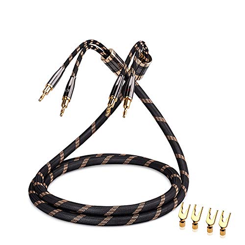 SKW Single Audiophile Speaker Cable,Convertible Banana Spade Gold Plated Connector,Nylon Braid,HiFi Quality Cable(16.4ft/5M,1 Cable for 1 Speaker) by SKW - Used condition - US$75.34