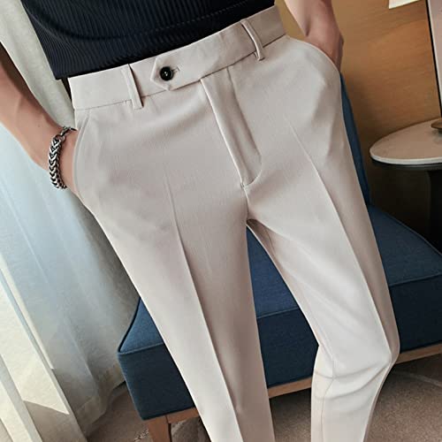 DGHM-JLMY Men's Summer Thin British Cropped Pants Slim Fit Ankle-Length Dress Pants Stretch Cropped Skinny Pants4