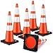 BATTIFE 28 Inch Traffic Cones with Black Weighted Base, PVC Orange Safety Cones for Traffic Control, Construction Events, Driveways, and Parking Lots (6 Pack)