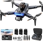 Drone avec caméra pour adultes 4K, HYTOBP P17 GPS Drone avec retour automatique, moteur brushless, alerte d'obstacle, auto-hover, objectif réglable, léger pliable sous 249g(Noir)(Moyen)
