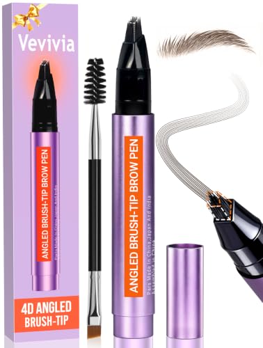 Vevivia Angled Brush Eyebrow Pen, Waterproof Hair-Like Strokes, Dark Brown