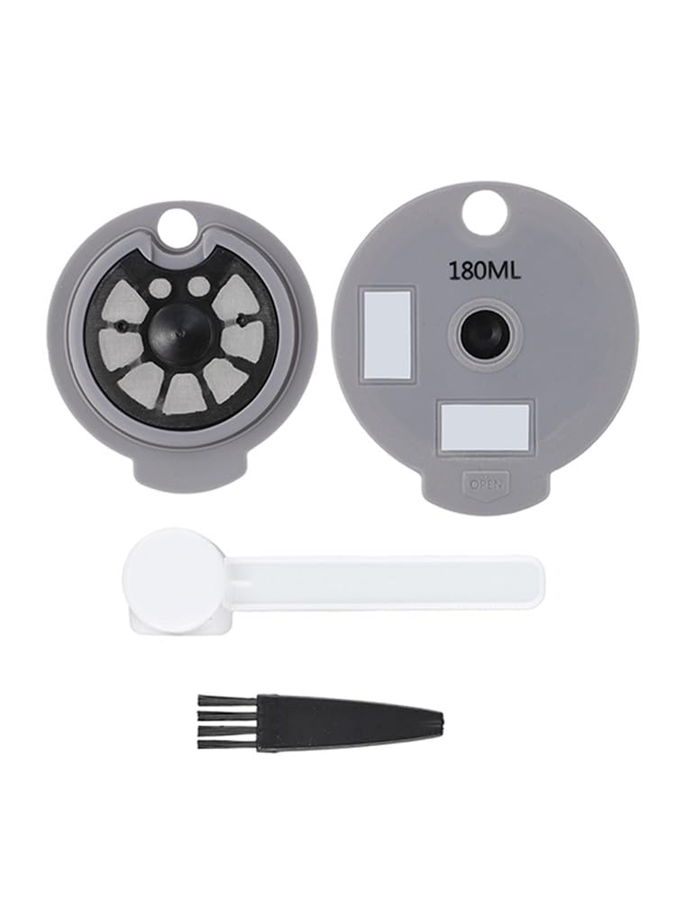 Whychstore Cápsula de café reutilizable para Bosch Tassimo, capacidad de 12 g con tapas de 60 ml y 180 ml, taza recargable gris con cuchara y cepillo