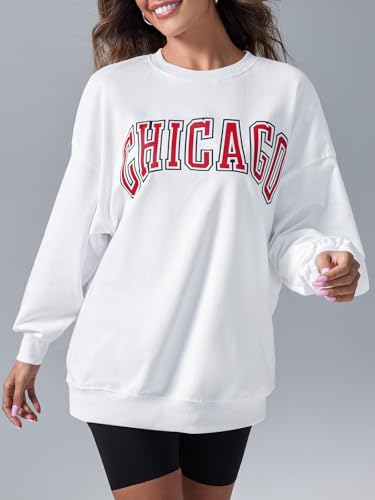 Image of Langwyqu Women's Oversized Sweatshirt Los Angeles California Crewneck Long Sleeve Casual Loose Pullover Tops