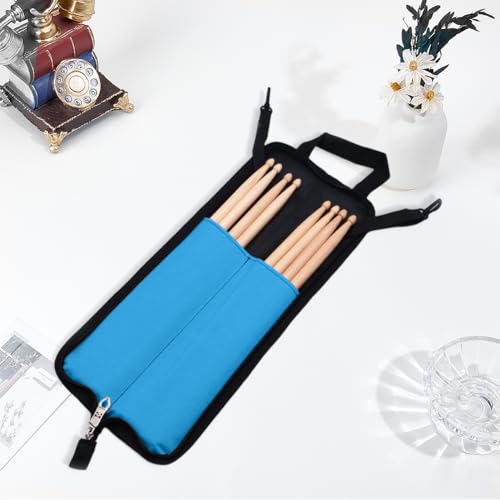 Image of GORGECRAFT Drum Stick Bag Drumstick Holder with Crossbody Shoulder Strap Hooks Open Size 46x20cm Blue Portable Carrying Handbag Hanging Bag for Drumsticks Mallets Brushes Storage Case