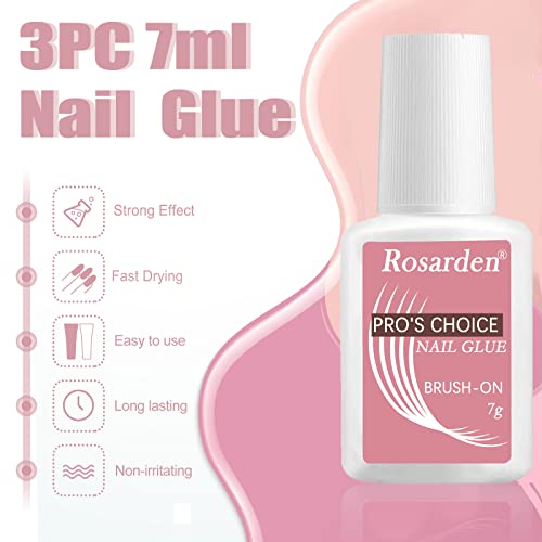 Rosarden Nail Glue For Acrylic Nails - Adhesive Super Nail Bond Nail Glue For Press On Nails Tip Brush On Super Strong Nail Glue For Nail Tips 3Pcs #TOP1