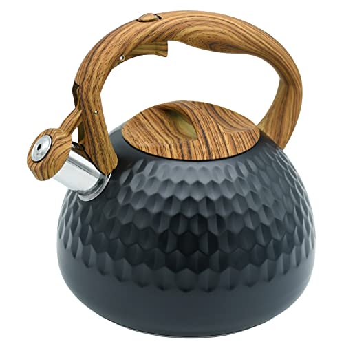 Starbbq 2.8 Quart Teapot For Stovetop Stainless Steel Whistling Tea Kettle For Stove Top Handle And One-Touch Open And Close Button (Black） #TOP2