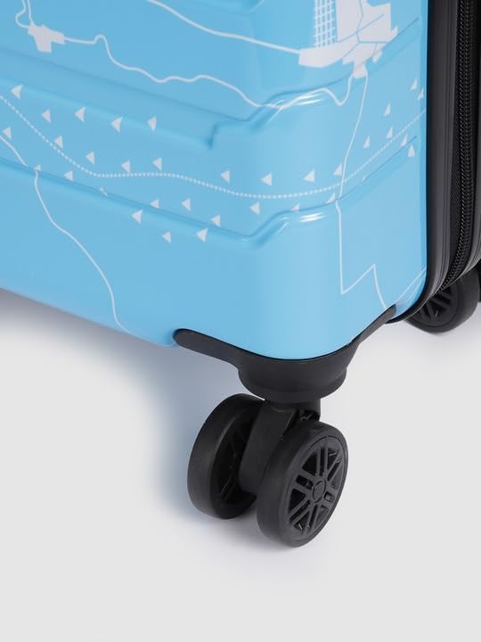 Image of TEAKWOOD LEATHERS Twin Printed 360 Degree Rotation Hard Cabin Trolley Bag (Blue, Small)