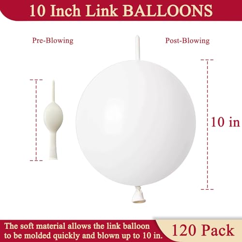 Image of White Link Balloons 10 Inch 120 Pcs Latex Linking Balloons for Birthday Wedding Party Festival Decorations