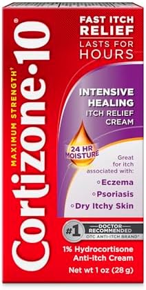 Cortizone-10 Maximum Strength Intensive Healing Itch Relief Cream, 1% Hydrocortisone, Fast-Acting, Anti-Itch Cream for Bug Bites, Rash, Eczema, Psoriasis, Poison Ivy, Oak, Sumac & More, 1 oz