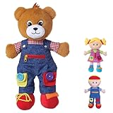 Love & Learn 17" Educational Bear - Soft Bear with Zipper, Button, Snap, Shoe Tie, & Self Fasten Skills/Sensory, Learning and Educational Doll to Teach Kids & Toddlers to Dress.