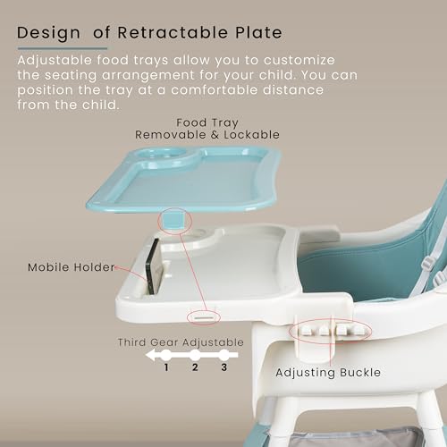 Image of Baybee 3 in 1 Auro Baby High Chair for Kids | Feeding Chair with 3 Height Adjustable & Basket, Booster Seat with Food Tray, Toy Bar & Safety Belt | High Chair for Baby 6 Months to 4 Years Boys Girls (Green)