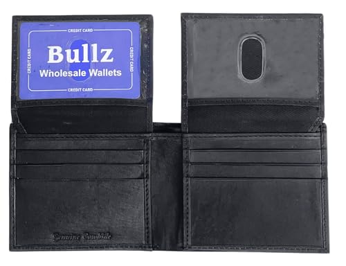 Bullz Cowhide Leather 2 Flap Up ID Window -12 Credit Card Slots Holder Mens Wallet