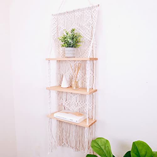 31Mod Macrame Wall Hanging Shelf With Enhanced Solid Wood Shelves And Handmade Macrame To Organize Plants And Decor — 3 Tier Macrame Shelf Wall Hanging For Kitchen, Bathroom, Home Storage, Plants #TOP5