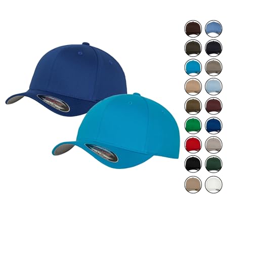 2er Flexfit Unisex Wooly Combed Cap Baseball Caps graue Unterseite S M L XL XXL Basecap Mütze, L/XL, 1x Royal + 1x HawaiianOcean + 1x HL-Kauf Notizblock