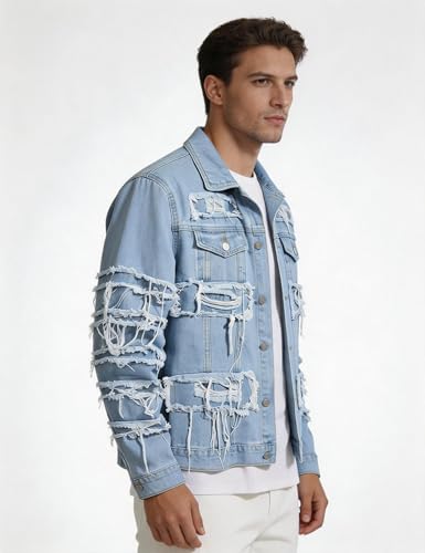 Image of Men`s Classic Ripped Hip Hop Motorcycle Denim Jacket