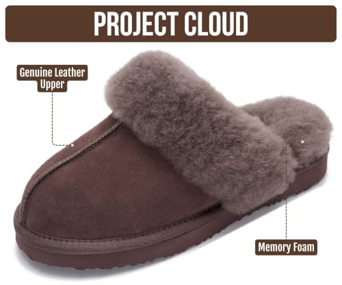 Image of Project Cloud Genuine Leather Slippers for Women with Genuine Fur Lining, Non-Slip Indoor /Outdoor Clog Mule Slippers, Memory Foam Insole