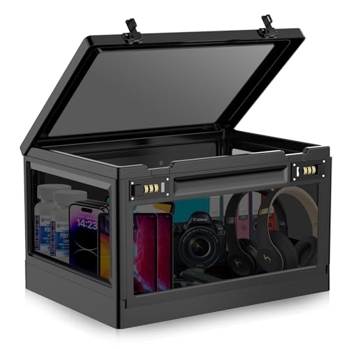 Extra Large Lock Box for Medication Safe, Medicine Lockable Storage Box with Code, Phone Lock Boxes for Video Games, Box with Combination Lock for Snacks/Food, Locking Cabinet for Home/Office (Black)