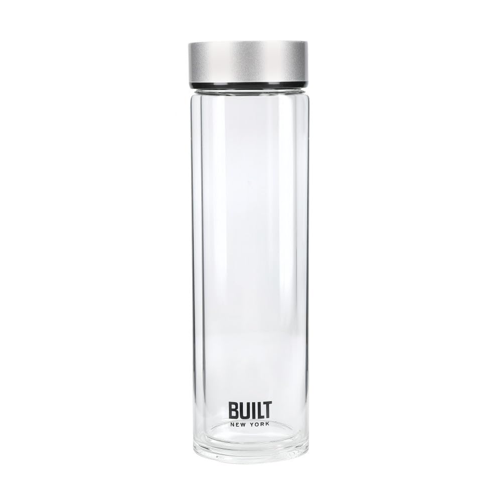Built Tiempo 450ml Insulated Water Bottle - Glass Stainless Steel - Silver